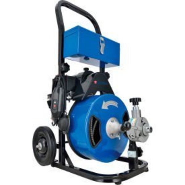 Global Equipment Autofeed Drain Cleaner Machine For 2-4" Pipe, 220 RPM, 75' Cable D02-004B